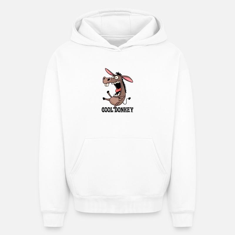 Impression de dessin animé drôle d’âne - Sweat à capuche unisexe oversize épais SPREAD - blanc
