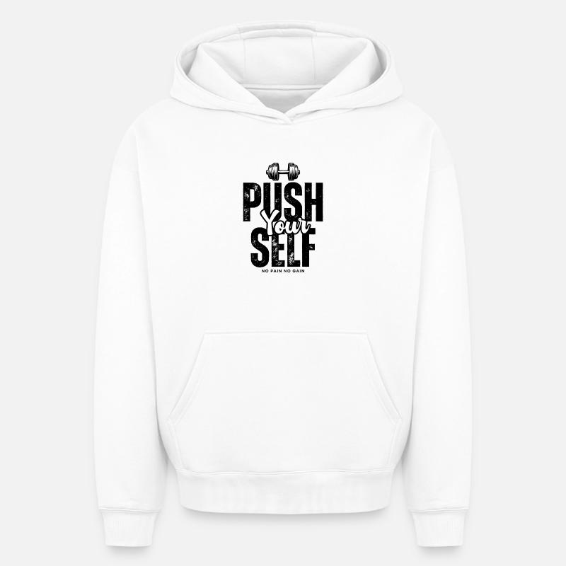 Push_yourself - Sweat à capuche unisexe oversize épais SPREAD - blanc