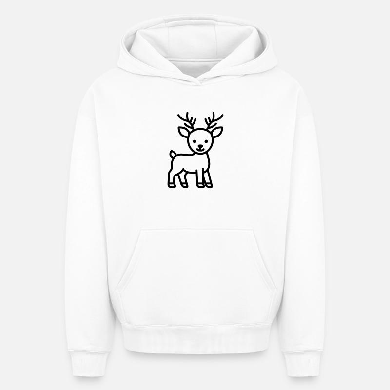 cerf - Sweat à capuche unisexe oversize épais SPREAD - blanc