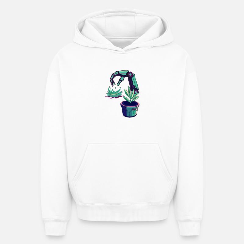Robots néon - Sweat à capuche unisexe oversize épais SPREAD - blanc