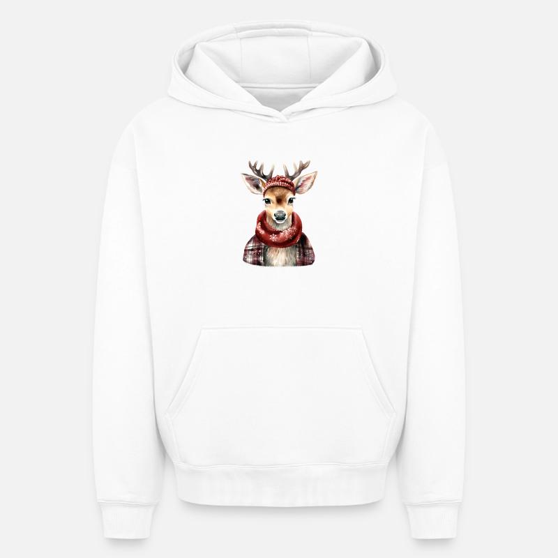 Ô cerf ! - Sweat à capuche unisexe oversize épais SPREAD - blanc
