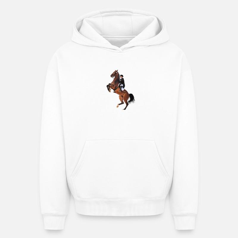Cavalier élégant sur cheval cabré - Sweat à capuche unisexe oversize épais SPREAD - blanc