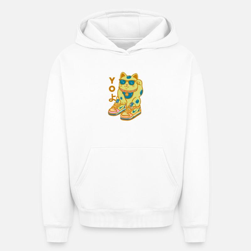 Chat Kawaii Sneakerhead Bling - Sweat à capuche unisexe oversize épais SPREAD - blanc