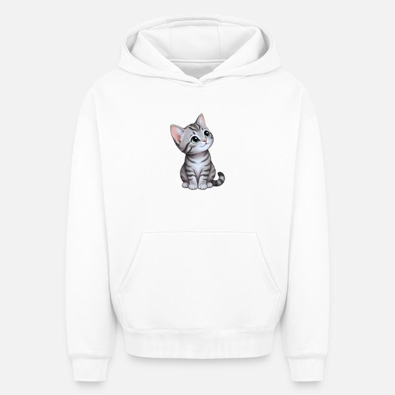 chaton mignon - Sweat à capuche unisexe oversize épais SPREAD - blanc