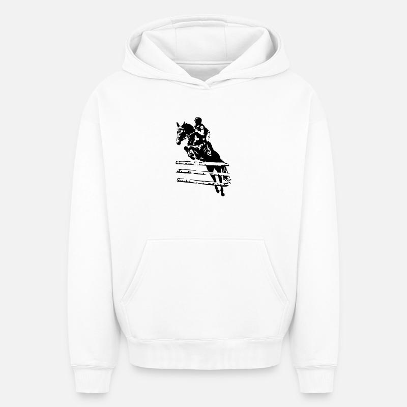 Cavalier de saut d’obstacles - Sweat à capuche unisexe oversize épais SPREAD - blanc