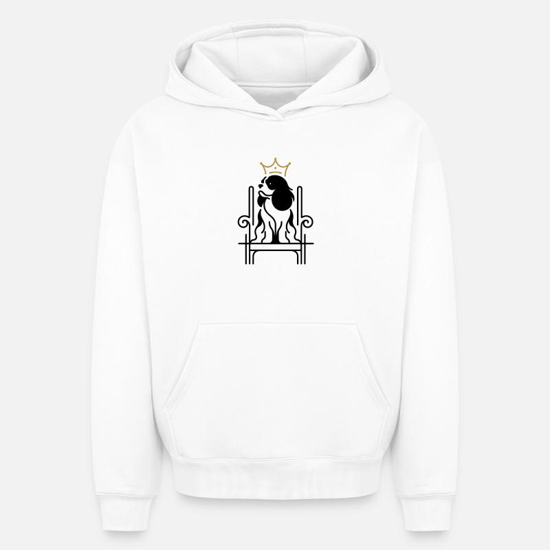 Cavalier King Charles Royal sur Trône - Sweat à capuche unisexe oversize épais SPREAD - blanc