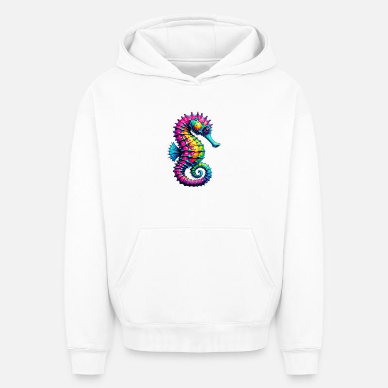 Hippocampe - Sweat à capuche unisexe oversize épais SPREAD - blanc