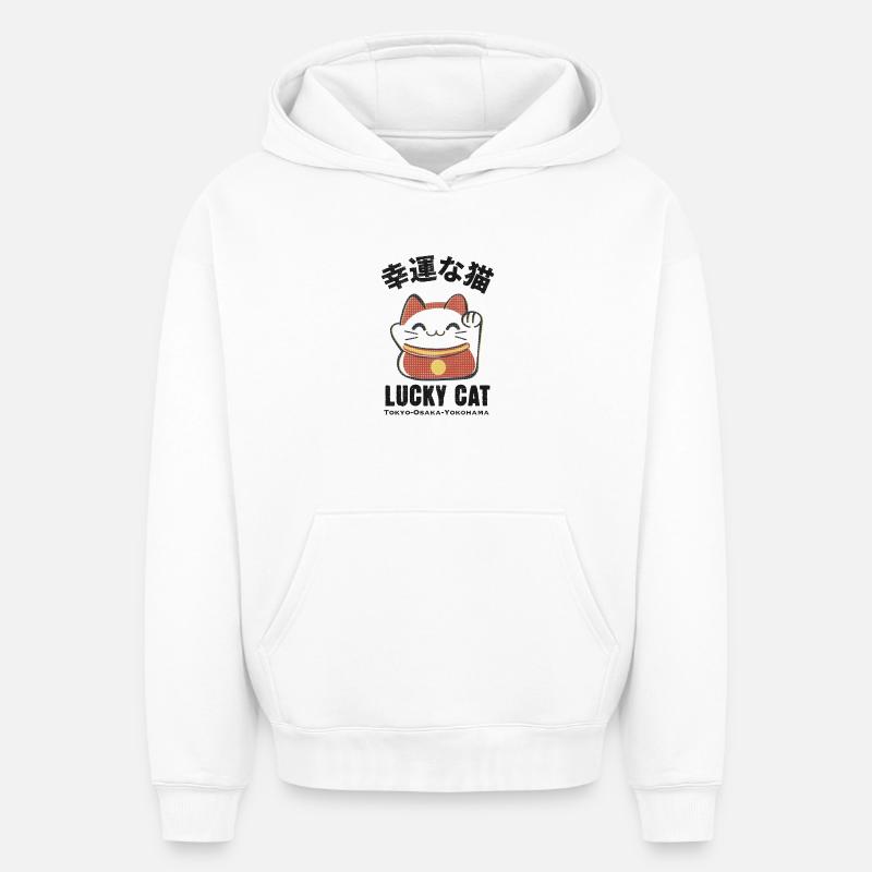 Chat chanceux - Sweat à capuche unisexe oversize épais SPREAD - blanc