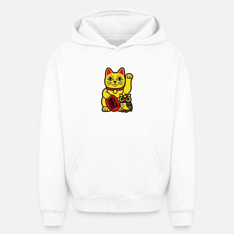 Glückskatze mit kleiner Eule - Oversized Heavyweight Unisex Hoodie - Weiß