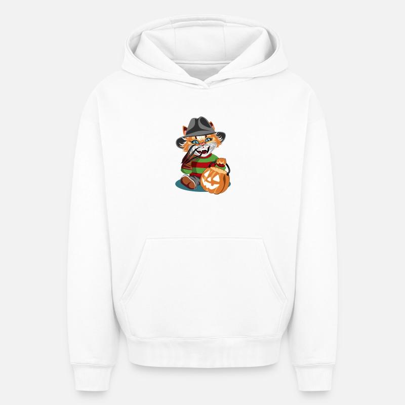 Freddy le chat - Sweat à capuche unisexe oversize épais SPREAD - blanc