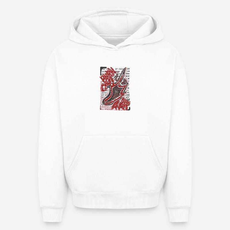 BURNOUT BURNS ART - Sweat à capuche unisexe oversize épais SPREAD - blanc
