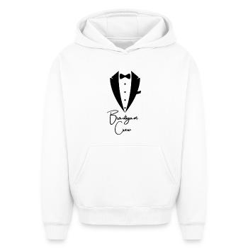 Équipe de mariés de la fête de garçon - Sweat à capuche unisexe oversize épais SPREAD - blanc - Devant - AI Model Female 172 dark (172cm) & AI Model Male 185 light (185cm)