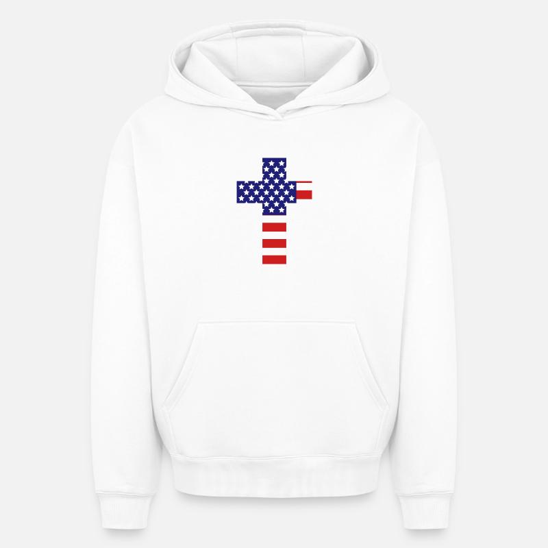 Christian Cross - Sweat à capuche unisexe oversize épais SPREAD - blanc