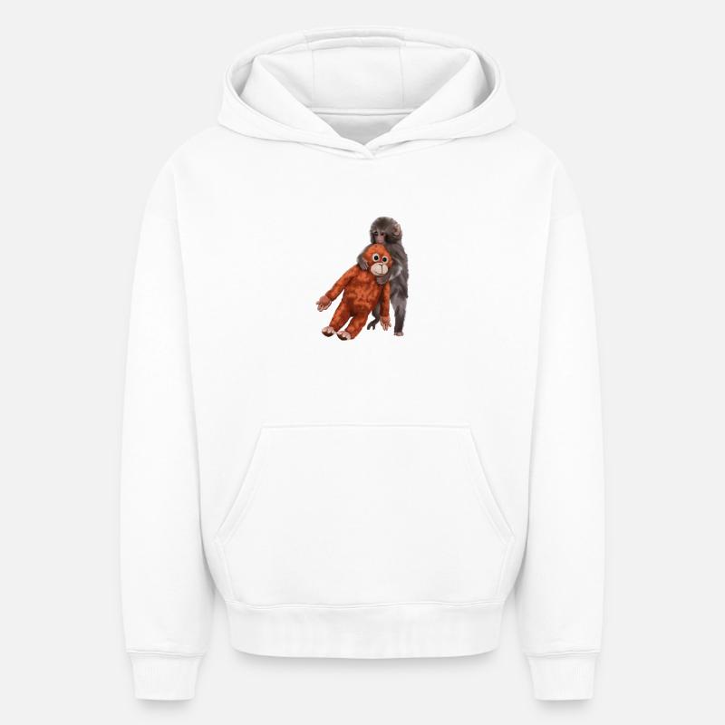 Punch Punch-Kun - Singe - Sweat à capuche unisexe oversize épais SPREAD - blanc