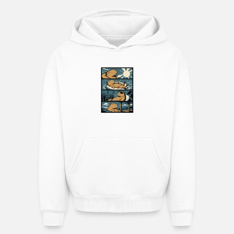 Ambiances de piscine chill capybara - Sweat à capuche unisexe oversize épais SPREAD - blanc