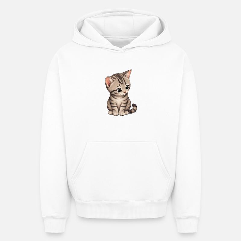Chaton - Sweat à capuche unisexe oversize épais SPREAD - blanc