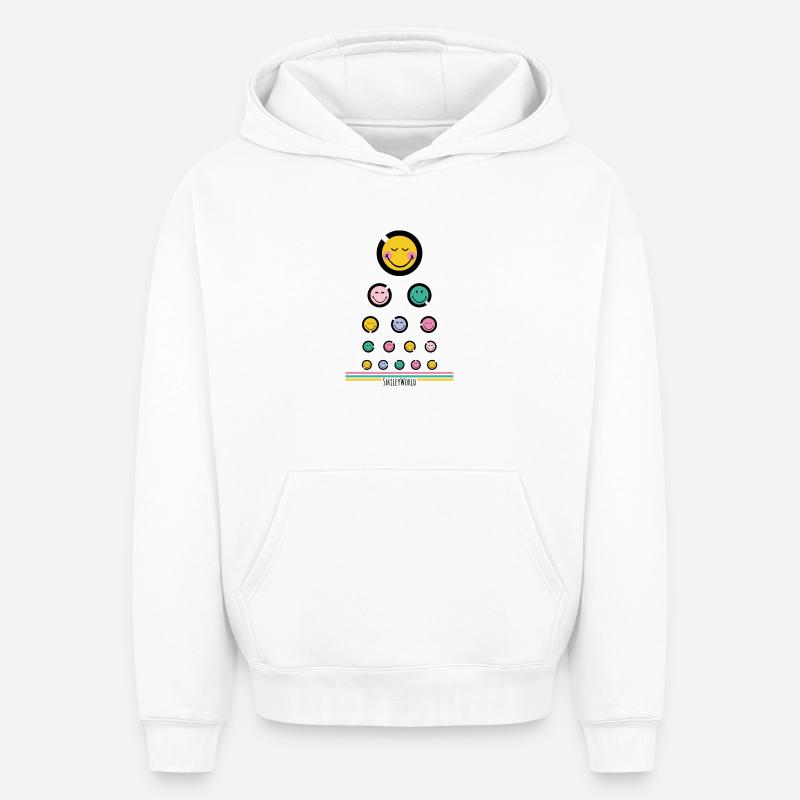 Test oculaire Happy - Sweat à capuche unisexe oversize épais SPREAD - blanc