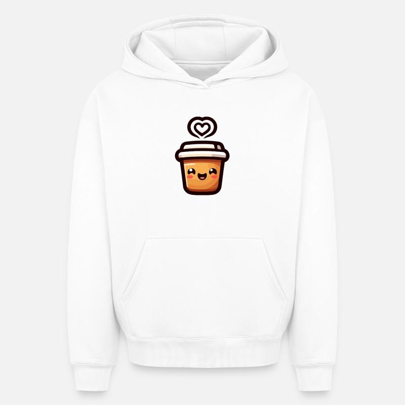 Caffeine Cutie : le joyeux Java - Sweat à capuche unisexe oversize épais SPREAD - blanc