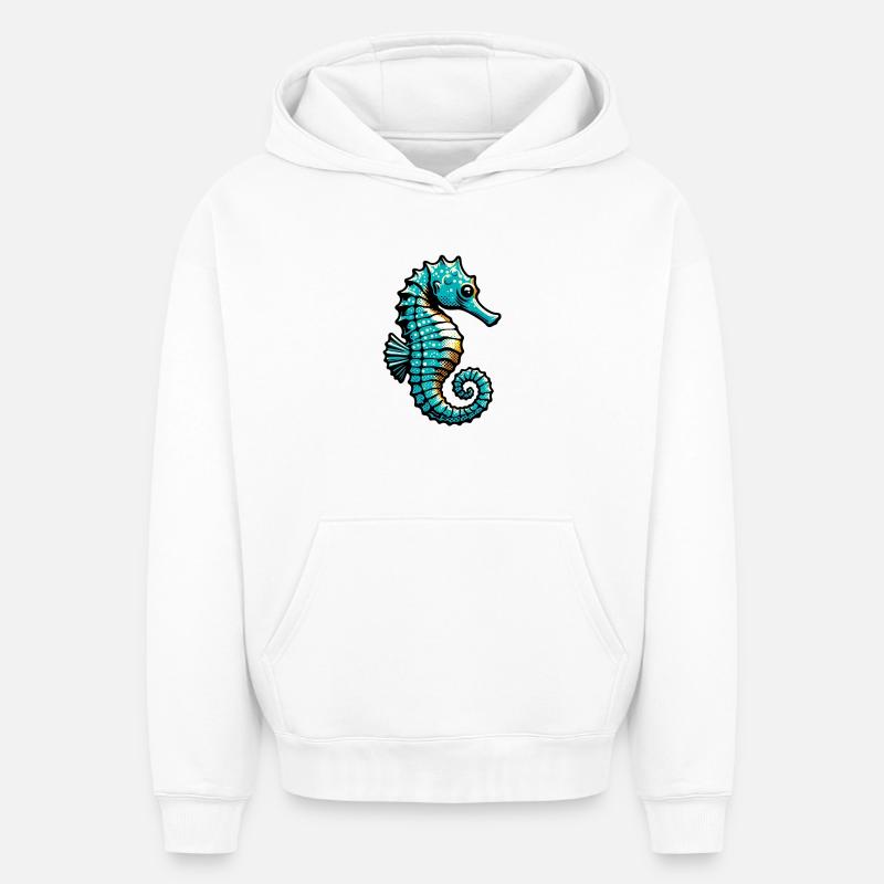 Hippocampe - Sweat à capuche unisexe oversize épais SPREAD - blanc