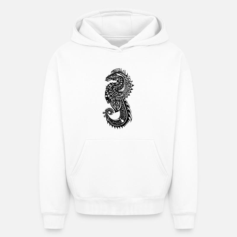 Tatouage Hippocampe - Sweat à capuche unisexe oversize épais SPREAD - blanc