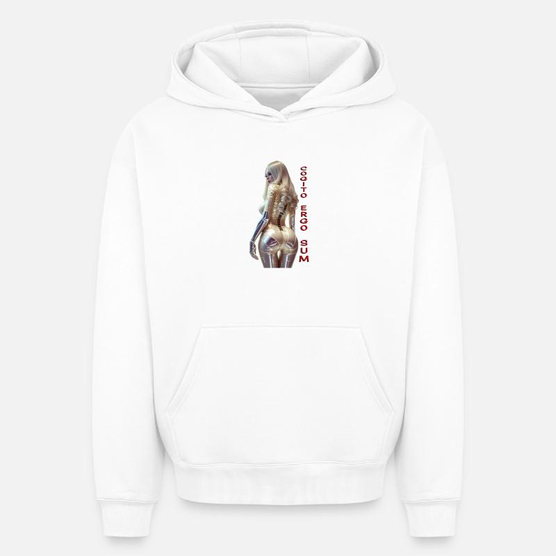 Cogito 01 (avec texte) - Sweat à capuche unisexe oversize épais SPREAD - blanc