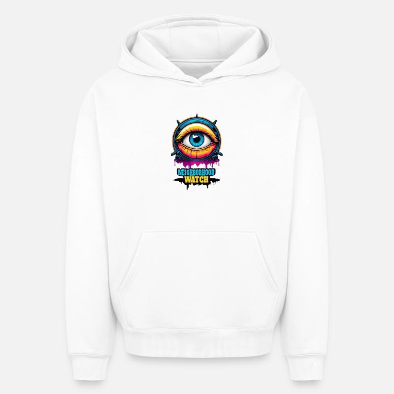 Surveillance de quartier - Sweat à capuche unisexe oversize épais SPREAD - blanc