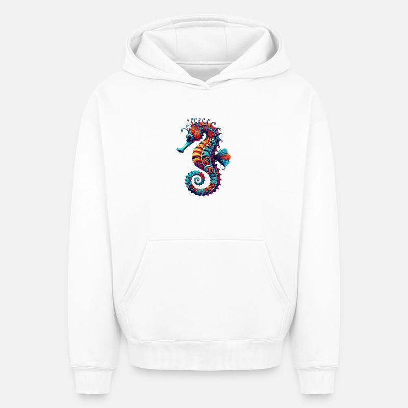Hippocampe - Sweat à capuche unisexe oversize épais SPREAD - blanc
