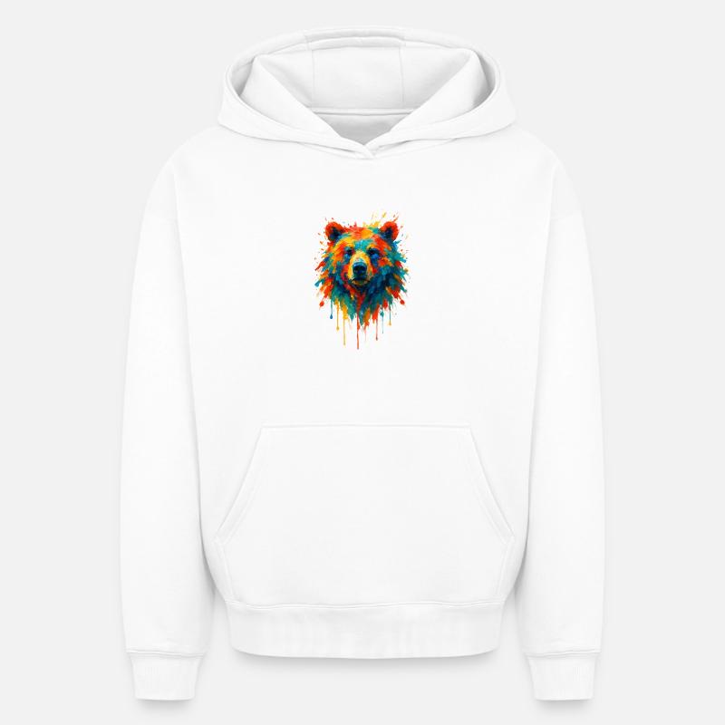 Ours en splatter peinture dynamique - Sweat à capuche unisexe oversize épais SPREAD - blanc