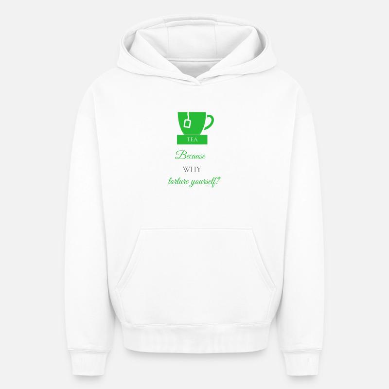 TEA-RIFFIC (Vert + Gris) - Sweat à capuche unisexe oversize épais SPREAD - blanc
