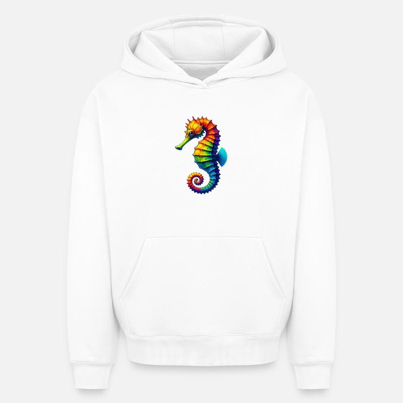 Hippocampe - Sweat à capuche unisexe oversize épais SPREAD - blanc