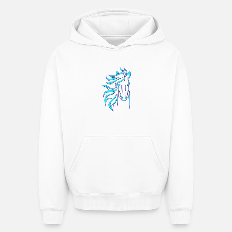 Cheval bleu - Sweat à capuche unisexe oversize épais SPREAD - blanc