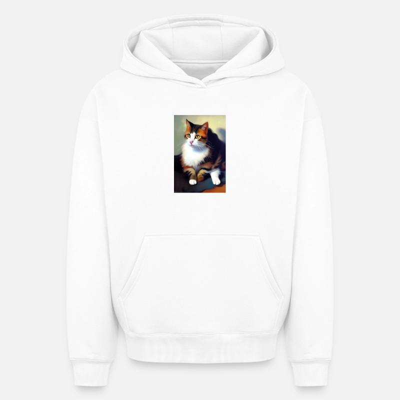 Image du chat - Sweat à capuche unisexe oversize épais SPREAD - blanc