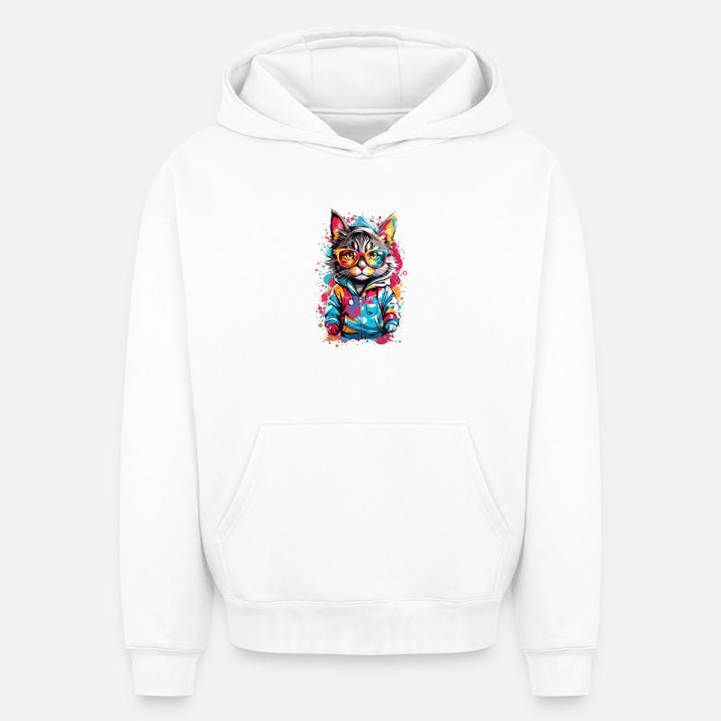 Chat cool - Sweat à capuche unisexe oversize épais SPREAD - blanc