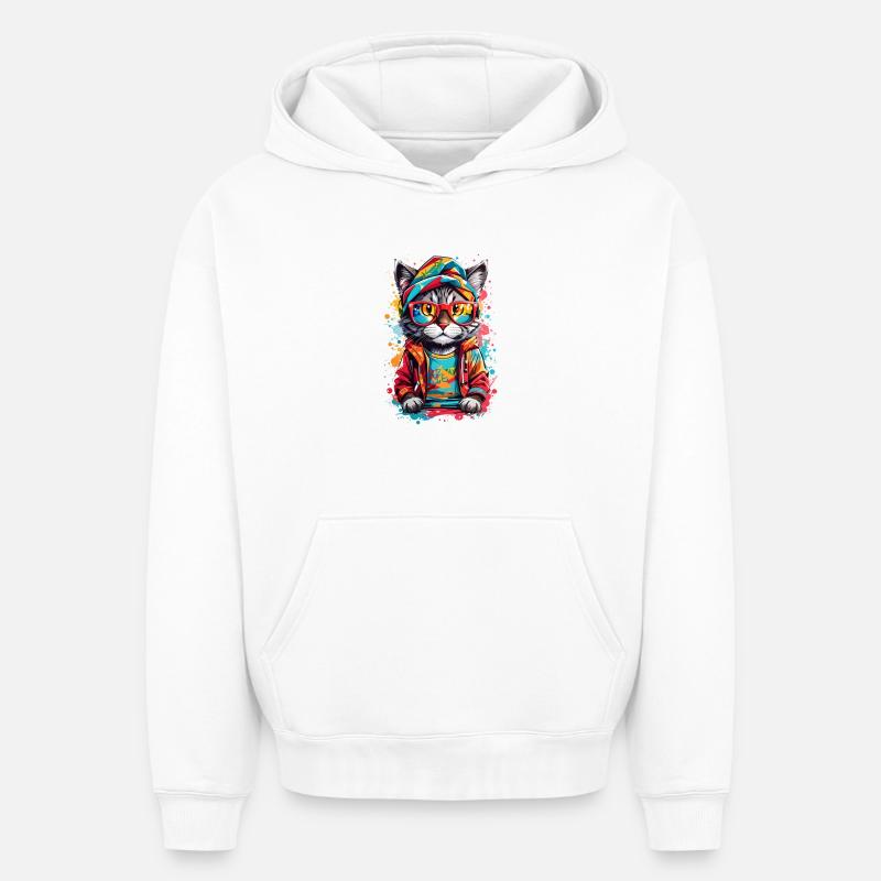 Chat cool - Sweat à capuche unisexe oversize épais SPREAD - blanc