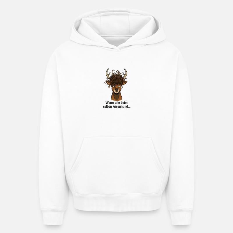 Coiffeur Hirsch Horst - Sweat à capuche unisexe oversize épais SPREAD - blanc