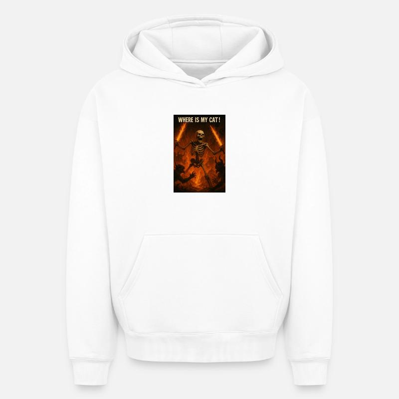 Où est mon chat ! - Sweat à capuche unisexe oversize épais SPREAD - blanc