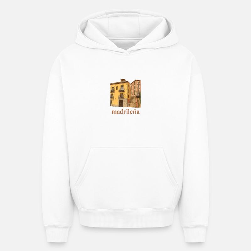 Façades à Madrid - Sweat à capuche unisexe oversize épais SPREAD - blanc