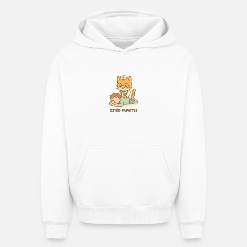 Ostéo-Papattes - Sweat à capuche unisexe oversize épais SPREAD - blanc