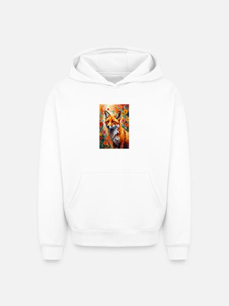 Fox flowers abstract fox lover gift - Oversized Heavyweight Unisex Hoodie - white