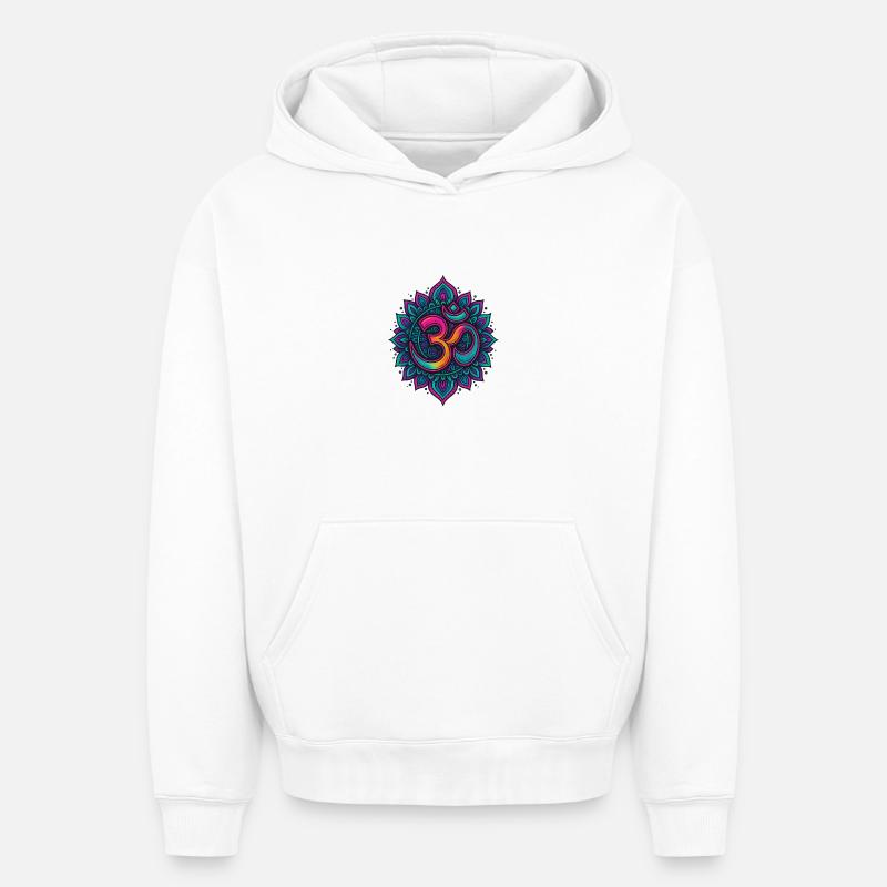 Psychédélique Om Goa Mandala - Sweat à capuche unisexe oversize épais SPREAD - blanc