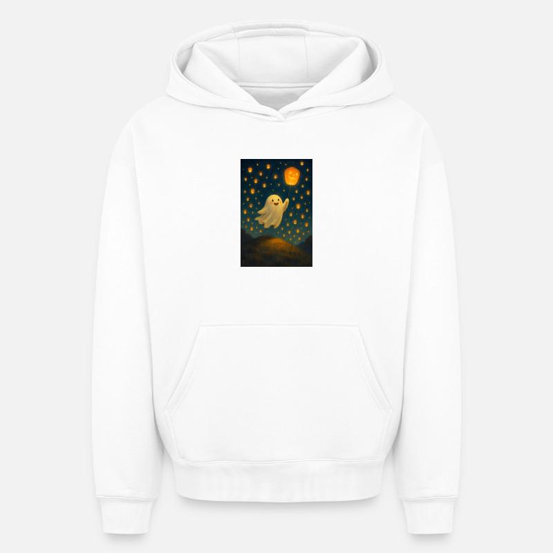 Fantôme avec citrouille-lanterne - Sweat à capuche unisexe oversize épais SPREAD - blanc