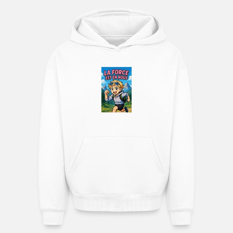 Force Intérieure Aventure - Sweat à capuche unisexe oversize épais SPREAD - blanc