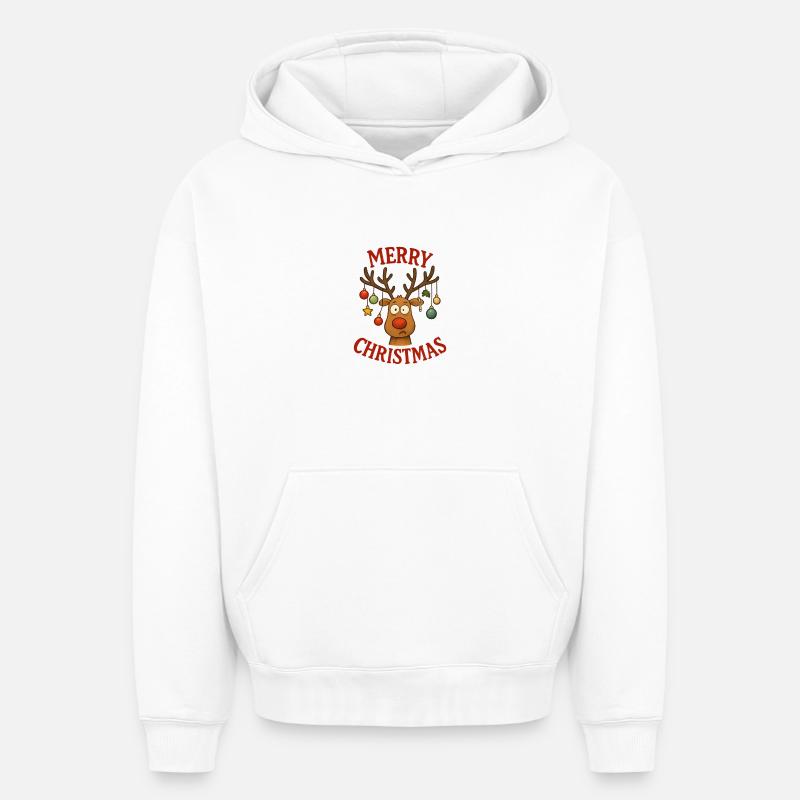 Cerf Rudolph Joyeux Noël doux - Sweat à capuche unisexe oversize épais SPREAD - blanc