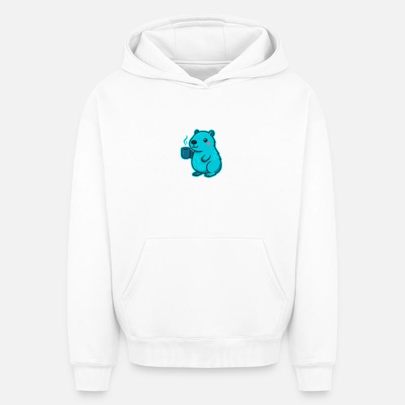 Capybara bleu avec café - Sweat à capuche unisexe oversize épais SPREAD - blanc