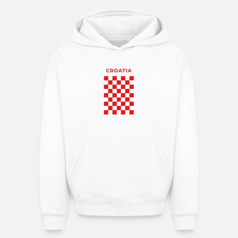 Rouge à damier croate - Sweat à capuche unisexe oversize épais SPREAD - blanc