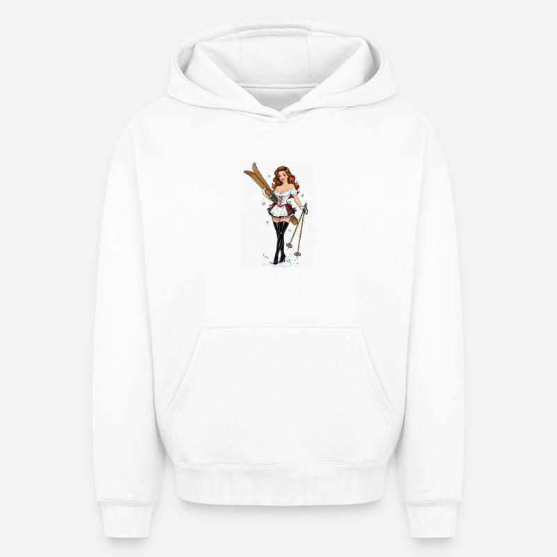 pin-up de ski en dirndl - Sweat à capuche unisexe oversize épais SPREAD - blanc
