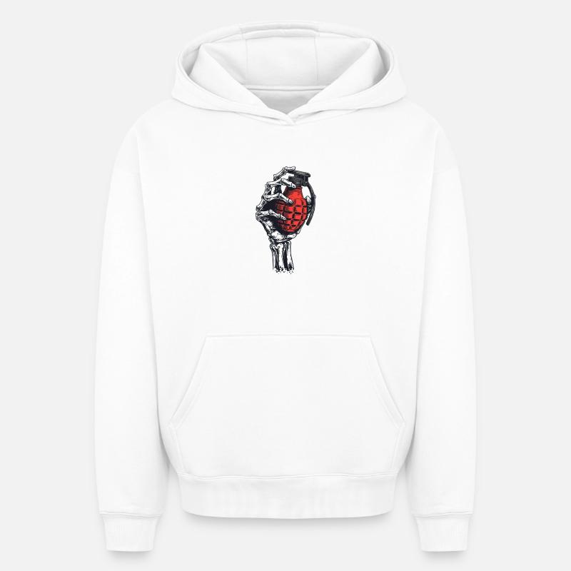 Grenade squelettique en main - Sweat à capuche unisexe oversize épais SPREAD - blanc