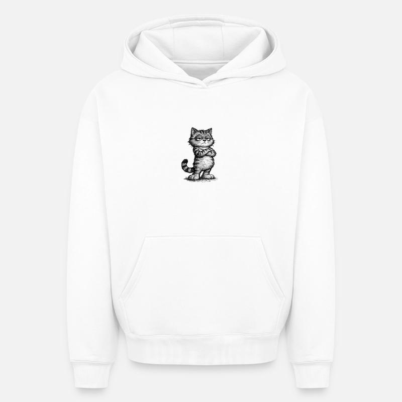 Grumpy Katze – Chef Vibes (Sketch Attitude) - Oversized Heavyweight Unisex Hoodie - Weiß
