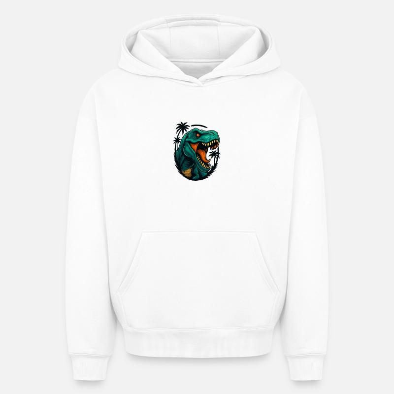 Tête de Jungle de Dino Néon - Sweat à capuche unisexe oversize épais SPREAD - blanc
