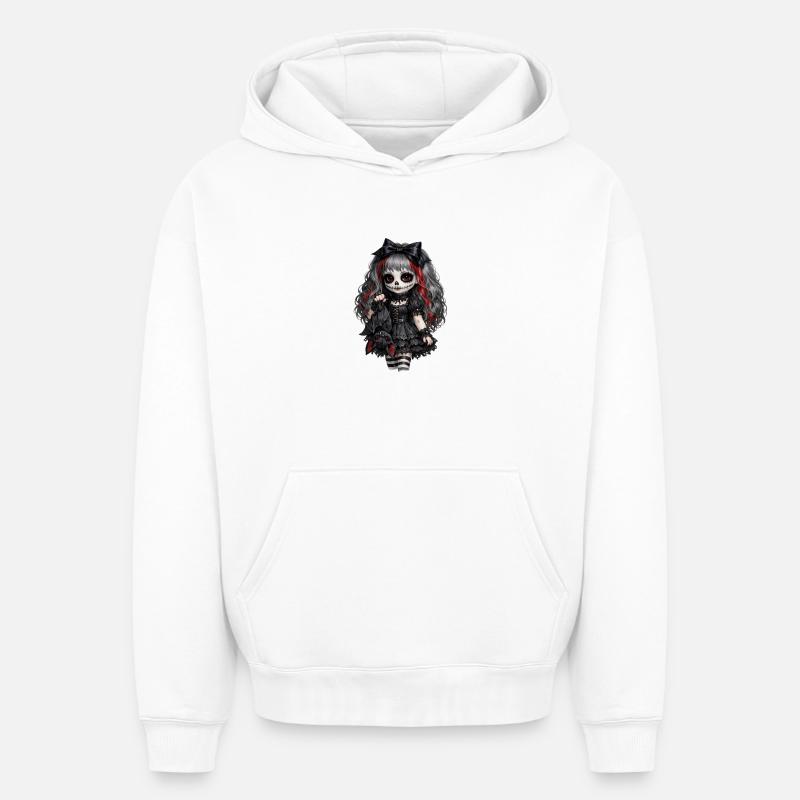 Poupée Gothique en Sucre Crâne - Sweat à capuche unisexe oversize épais SPREAD - blanc